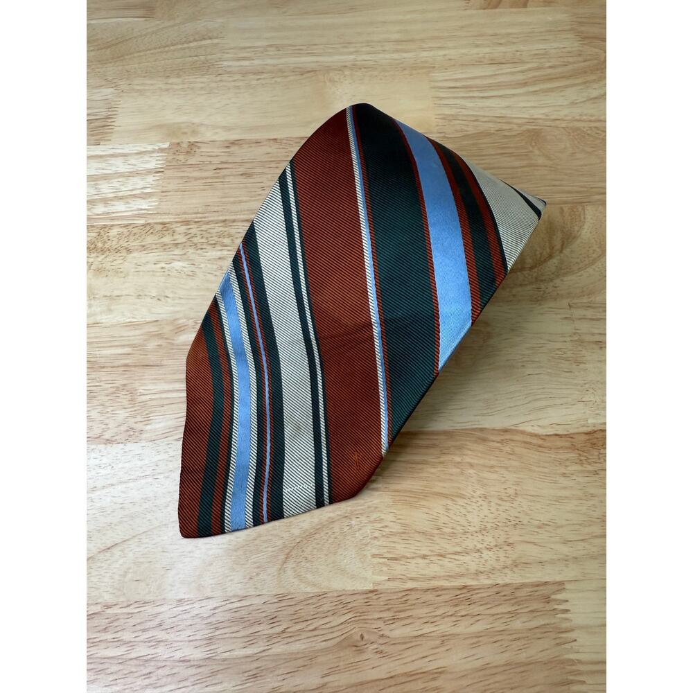 Vintage Yves Saint Laurent Men's Silk Neck Tie Brown Green Gold Stripes JL